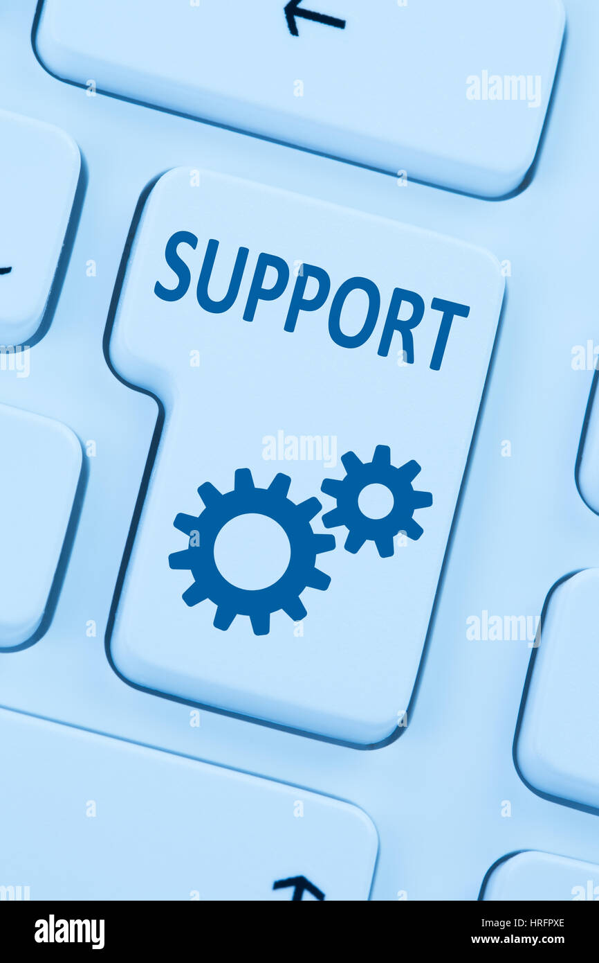 Support service à la clientèle de l'aide en ligne de l'ordinateur clavier bleu internet web Banque D'Images
