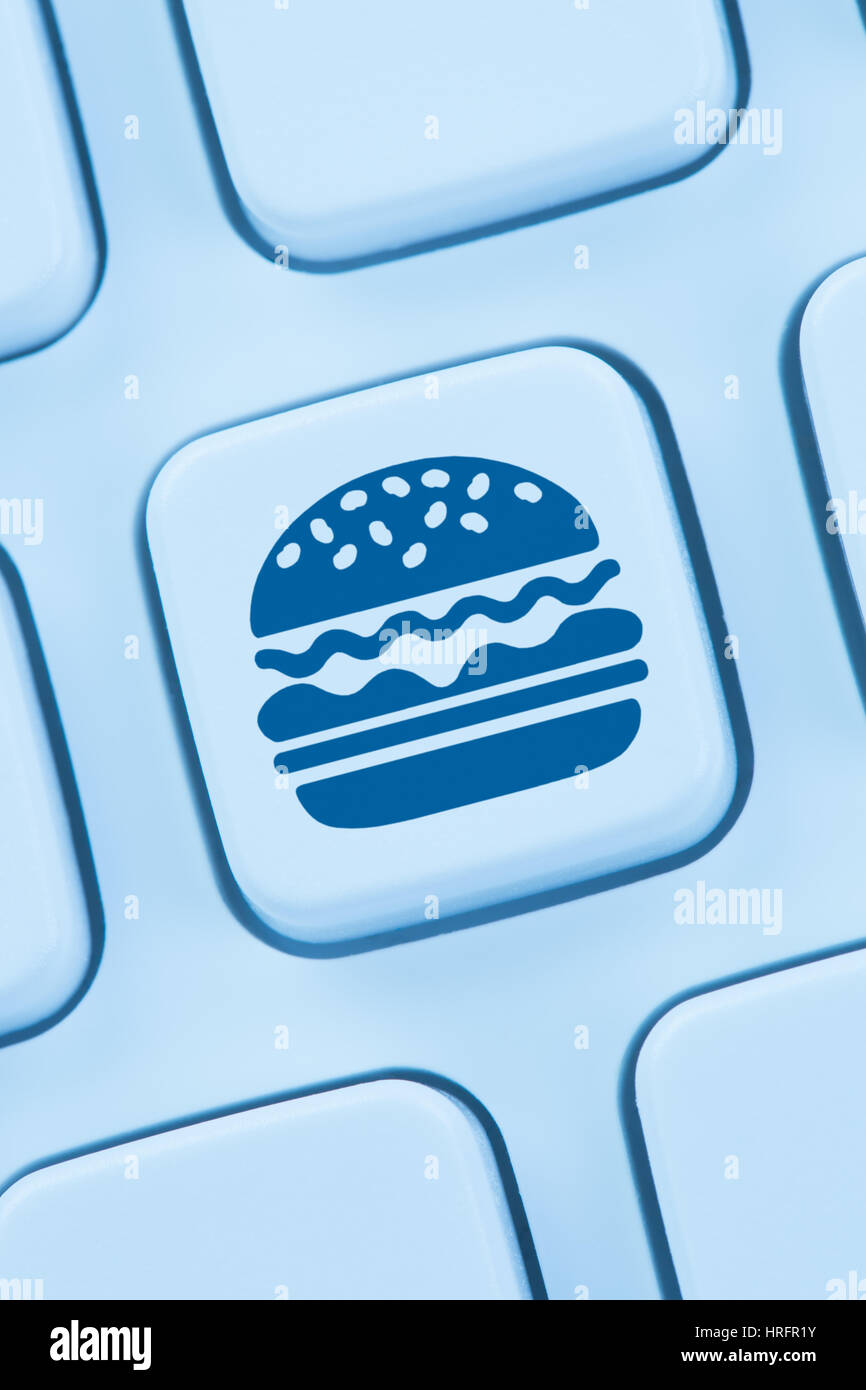 Cheeseburger hamburger de restauration rapide en ligne de commande web livraison de commande Banque D'Images