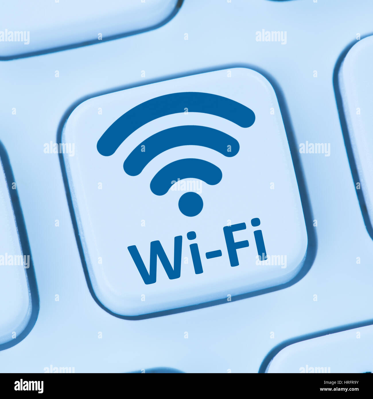 Wifi hotspot wifi internet connection ordinateur clavier web bleu en ligne Banque D'Images