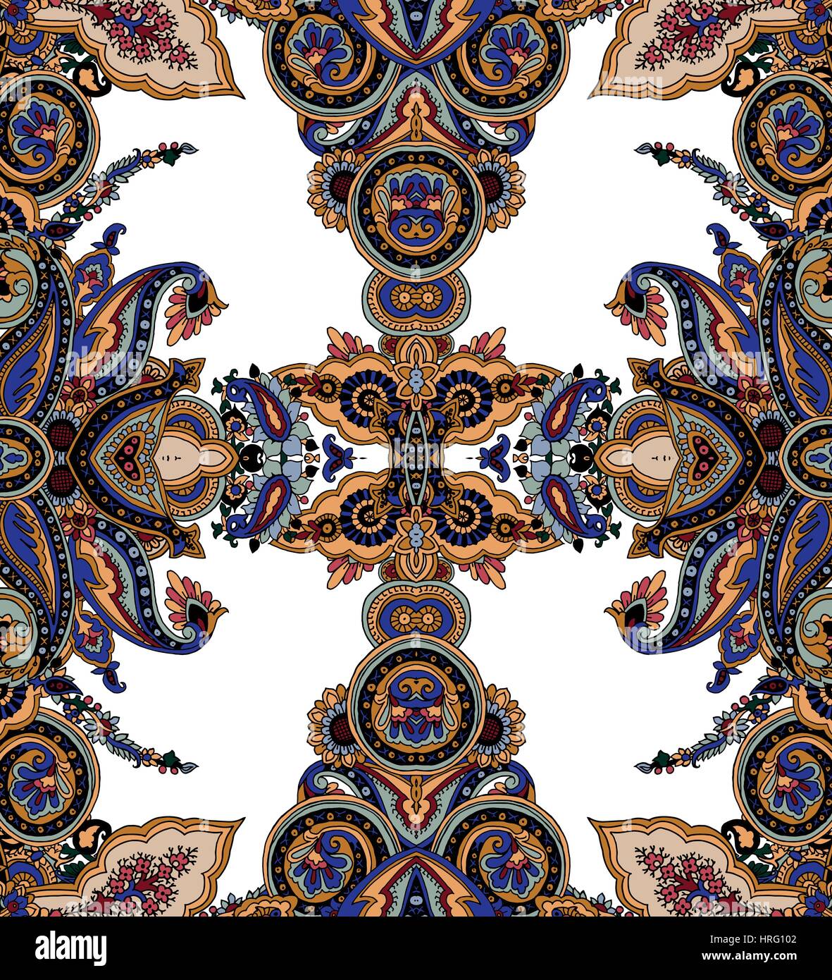 Kaléidoscope transparente, vector paisley pattern. Motif floral ethnique primitif, traits orientaux. Le design textile. Illustration de Vecteur