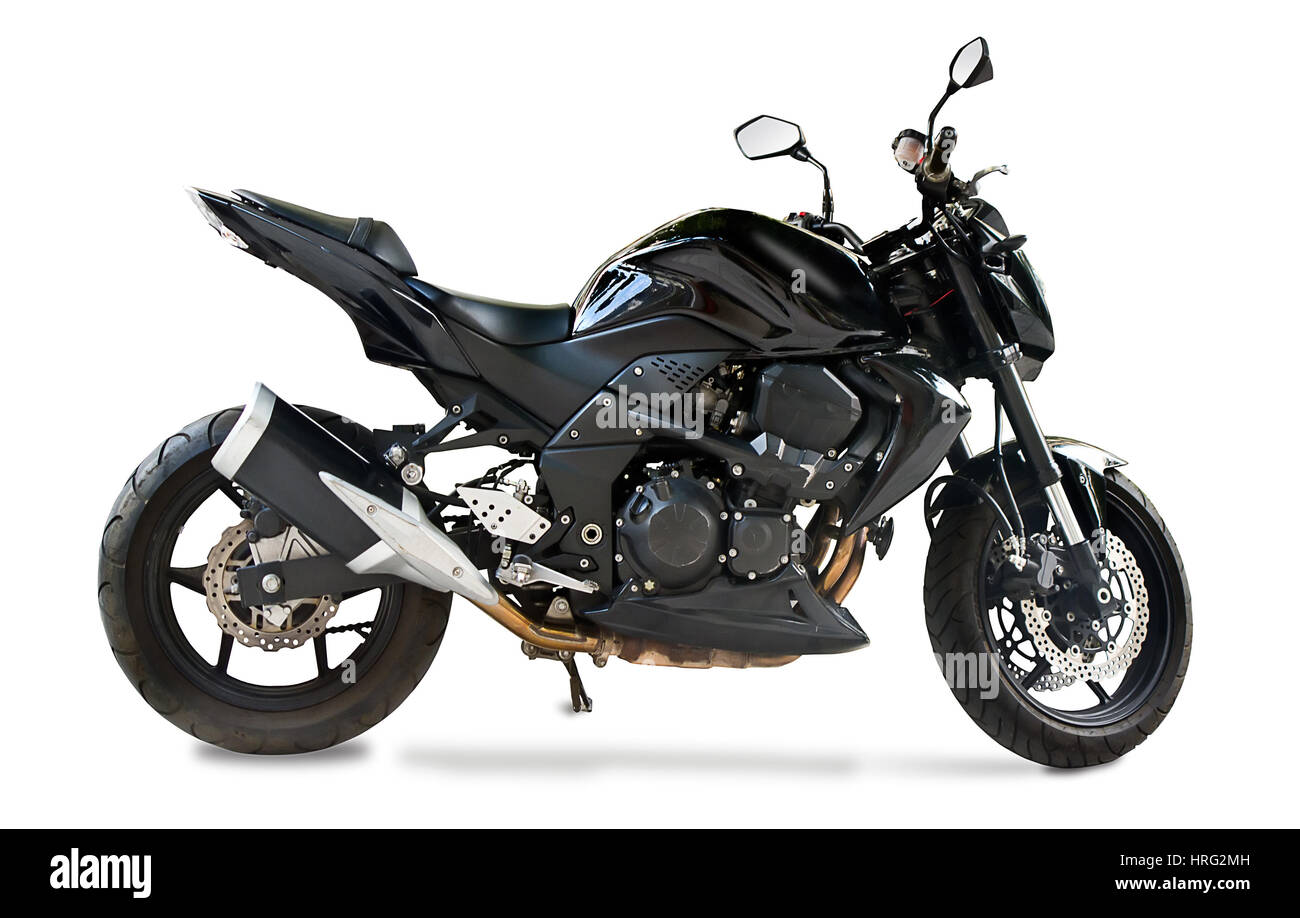 Moto noire isolée sur fond blanc Banque D'Images