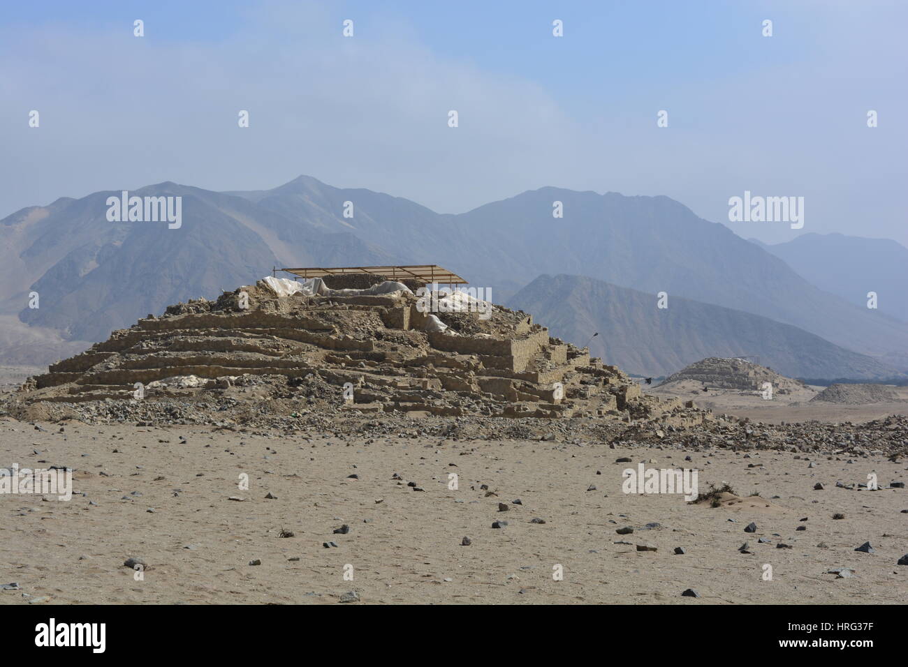 Ruines de l'ancienne civilisation de Caral Supe, au Pérou Banque D'Images