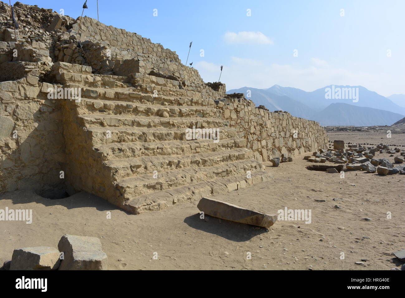 Ruines de l'ancienne civilisation de Caral Supe, au Pérou Banque D'Images