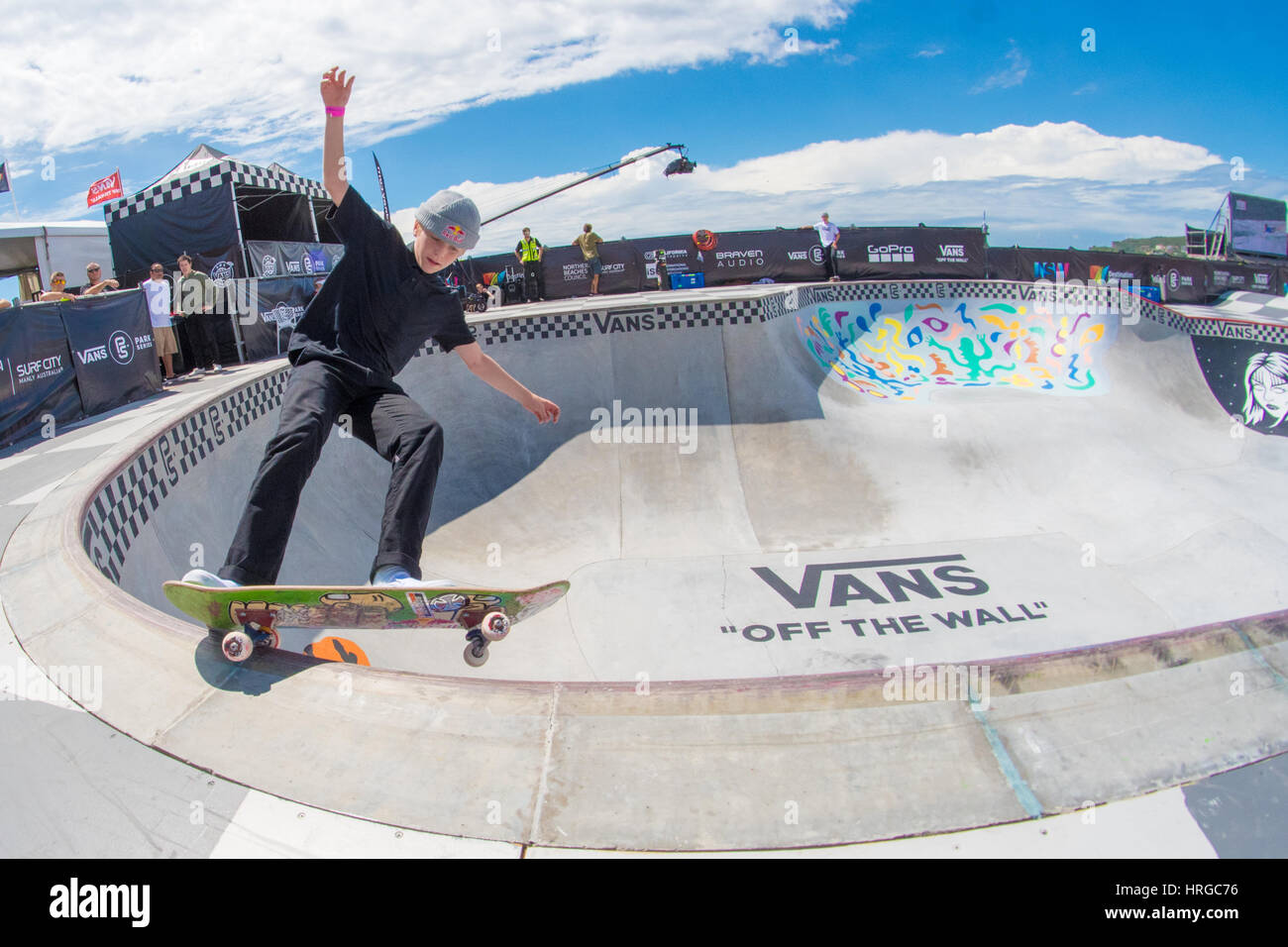 Sydney, Australie - 2 mars 2017 : Australian Open of Surfing Sports Événement à Manly Beach, Australie Doté d'Surf, BMX, patinage et la musique. Les athlètes qui se préparent / practing avant les cars Pro Série Parc BMX / Skate compétition qui devrait avoir lieu au cours de l'Open d'Australie de surf. Credit : mjmediabox/Alamy Live News Banque D'Images