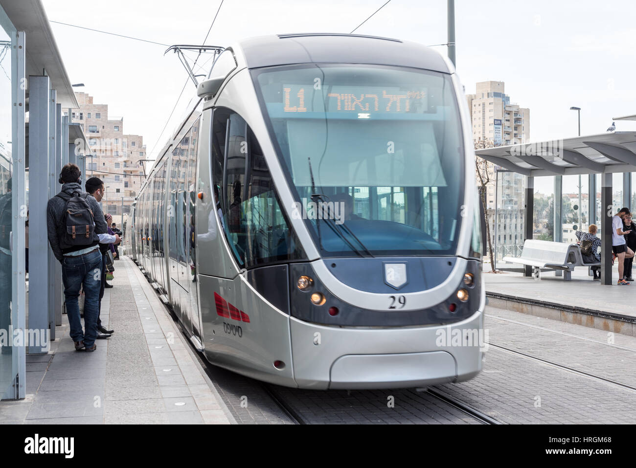 Red Line Tram, le Mont Herzl, Jérusalem, Israël Banque D'Images