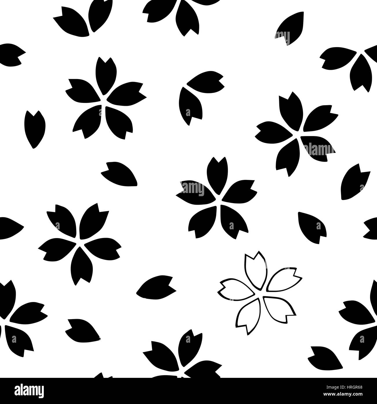 Fleur de cerisier, noir sur fond blanc. Design textile ethnique. Illustration de Vecteur