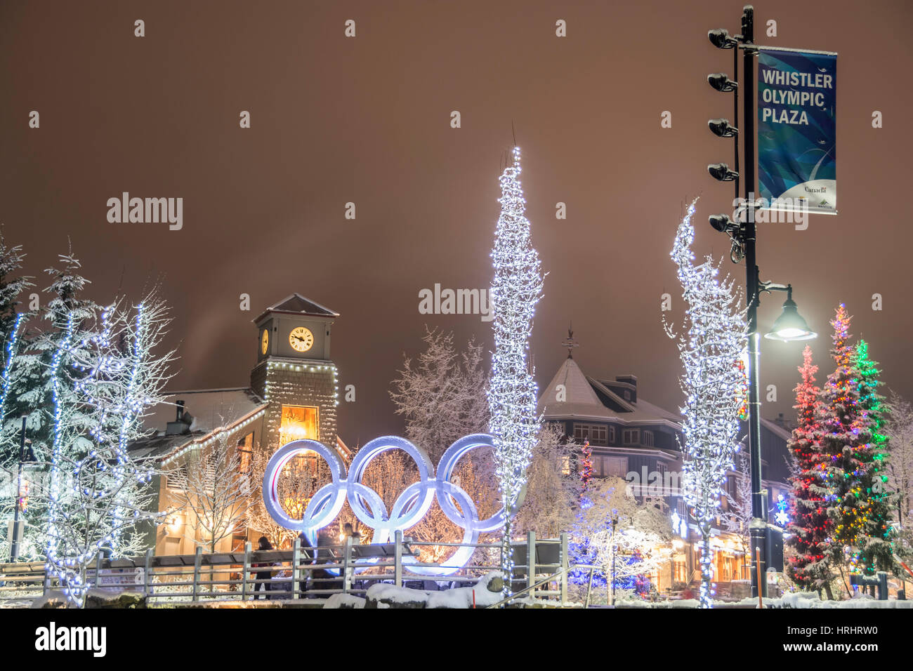 En hiver le Village de Whistler, Whistler, British Columbia, Canada, Amérique du Nord Banque D'Images