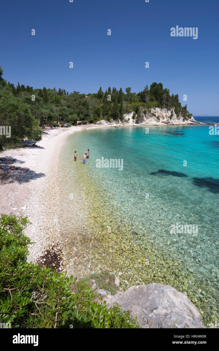 Marmaria Beach sur la côte est, Paxos, îles Ioniennes, îles grecques, Grèce Banque D'Images