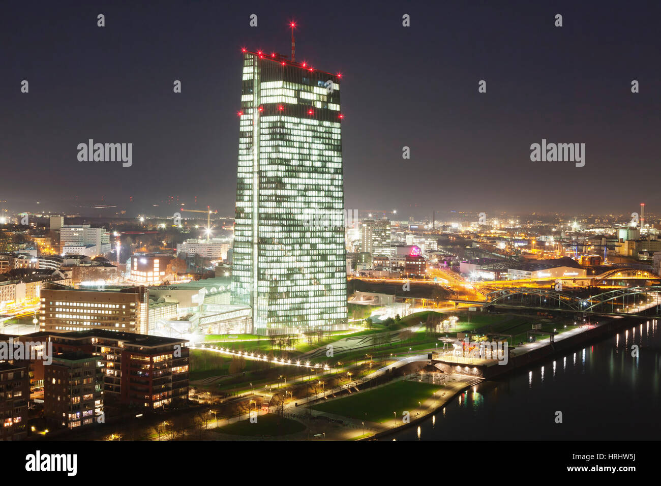 Banque centrale européenne et port Osthafen, Francfort, Hesse, Allemagne Banque D'Images