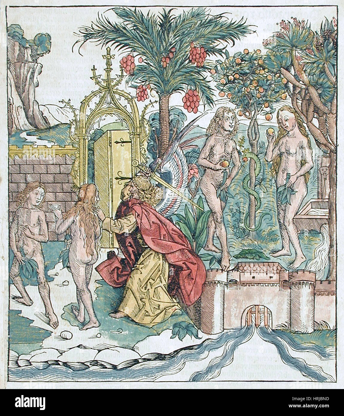 Jardin d'Eden, l'expulsion d'Adam et Eve, 1493 Banque D'Images