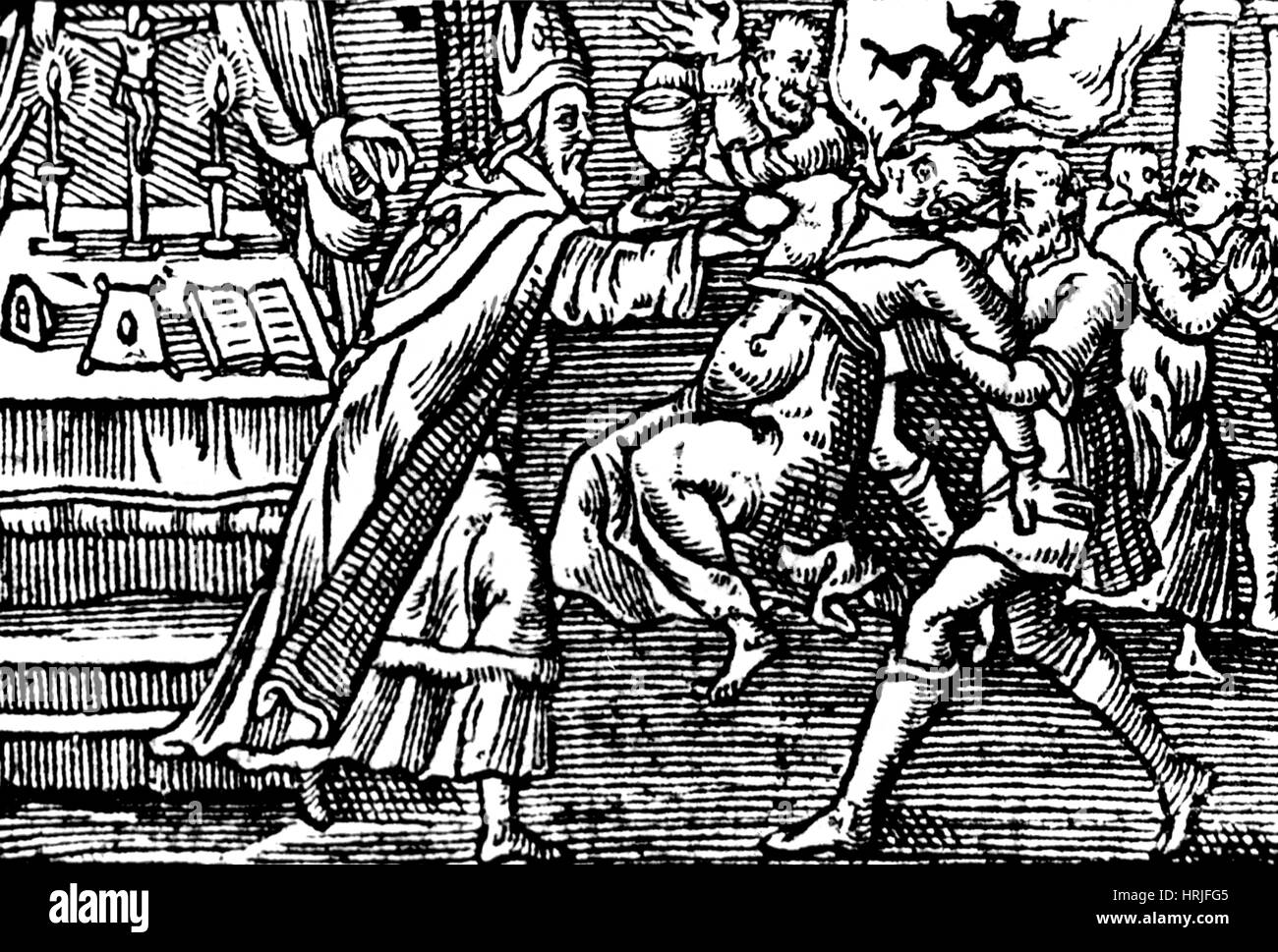 Exorcisme, XVIe siècle Woodcut Banque D'Images