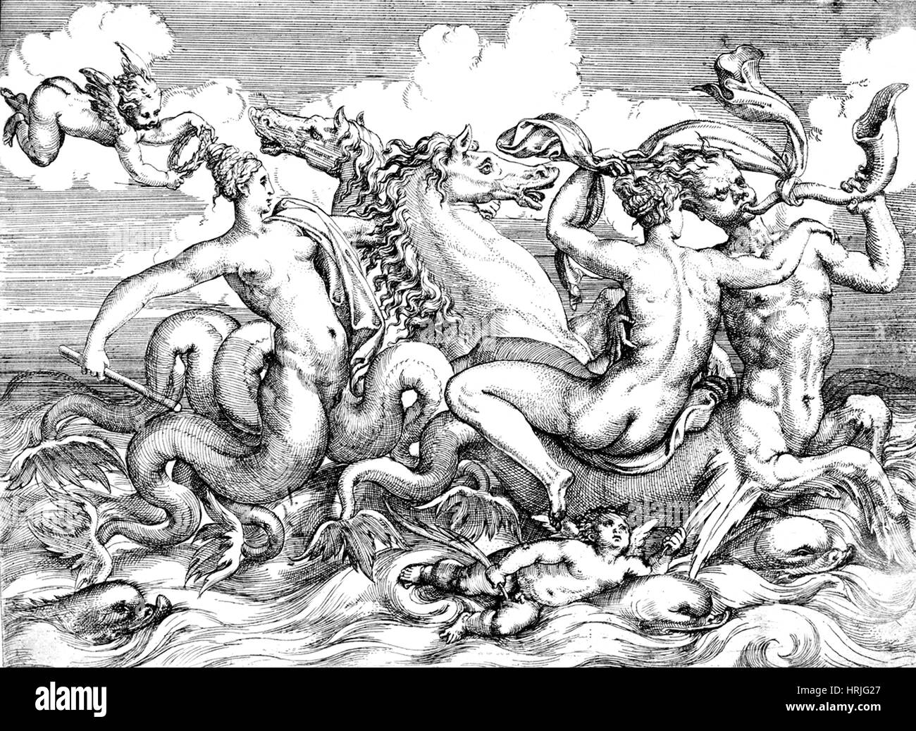 Naïades et Tritons Sirènes, créatures mythologiques Banque D'Images