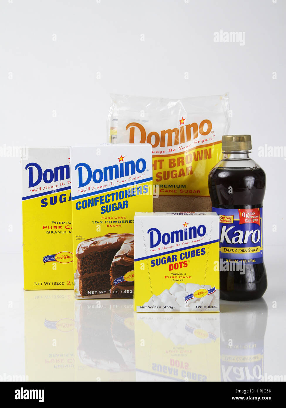 Types de sucre, y compris le sirop de maïs Banque D'Images