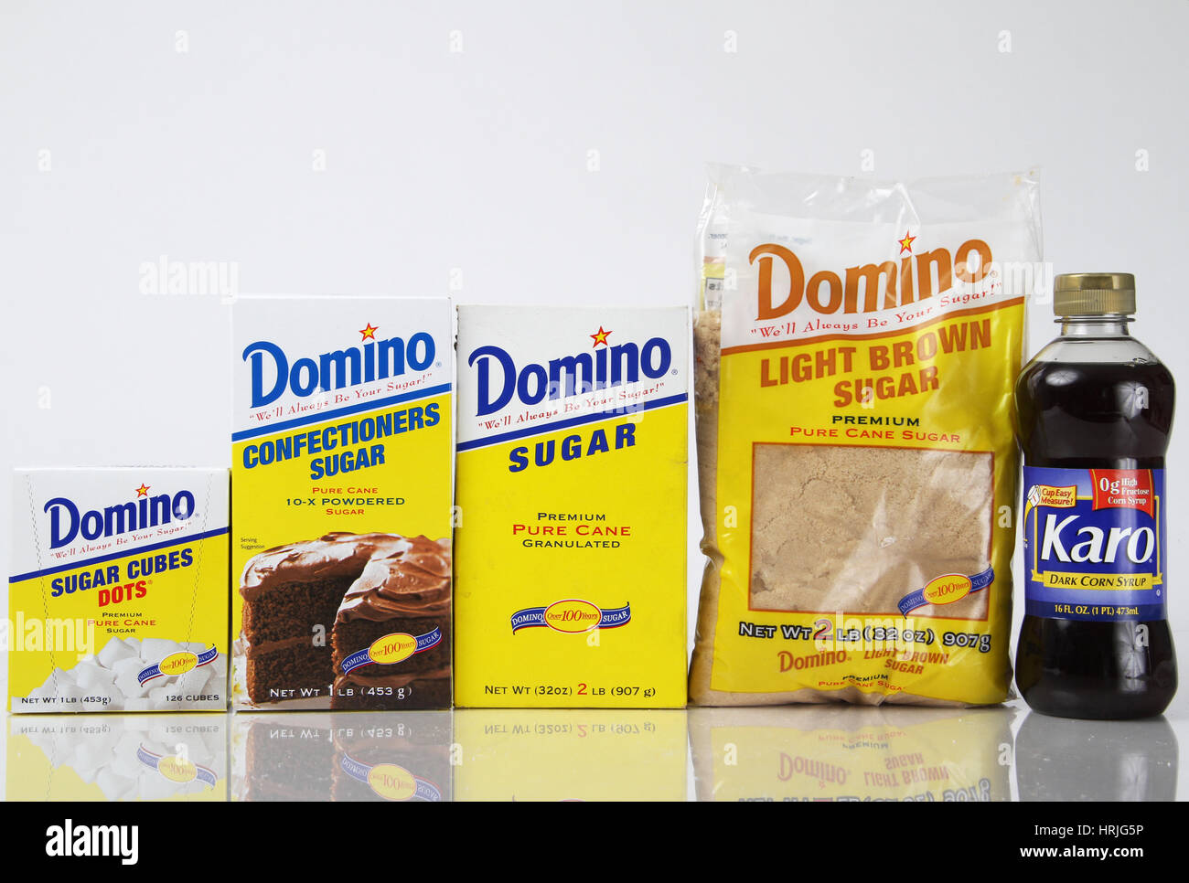 Types de sucre, y compris le sirop de maïs Banque D'Images