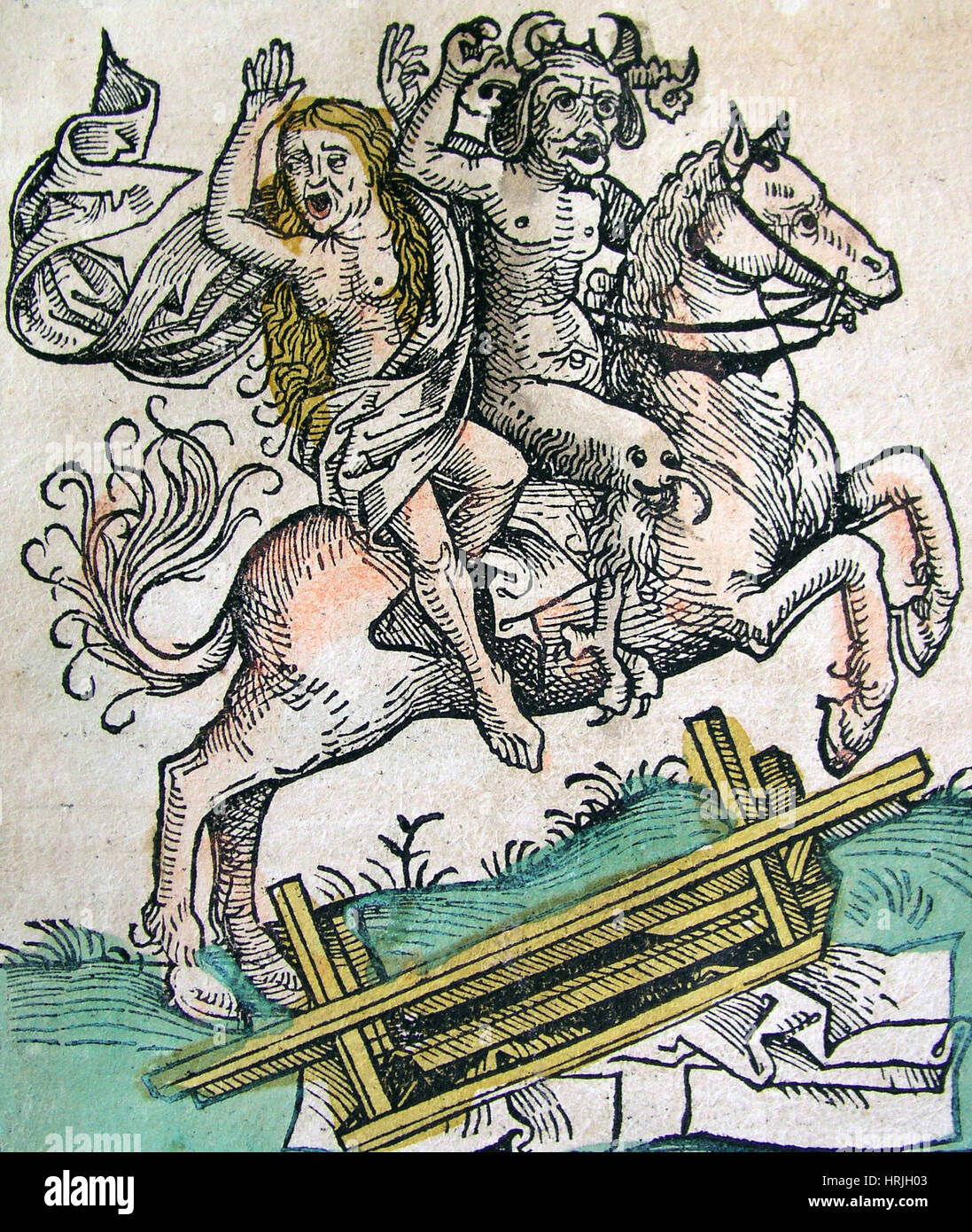 Sorceress et Devil, Chronique de Nuremberg, 1493 Banque D'Images