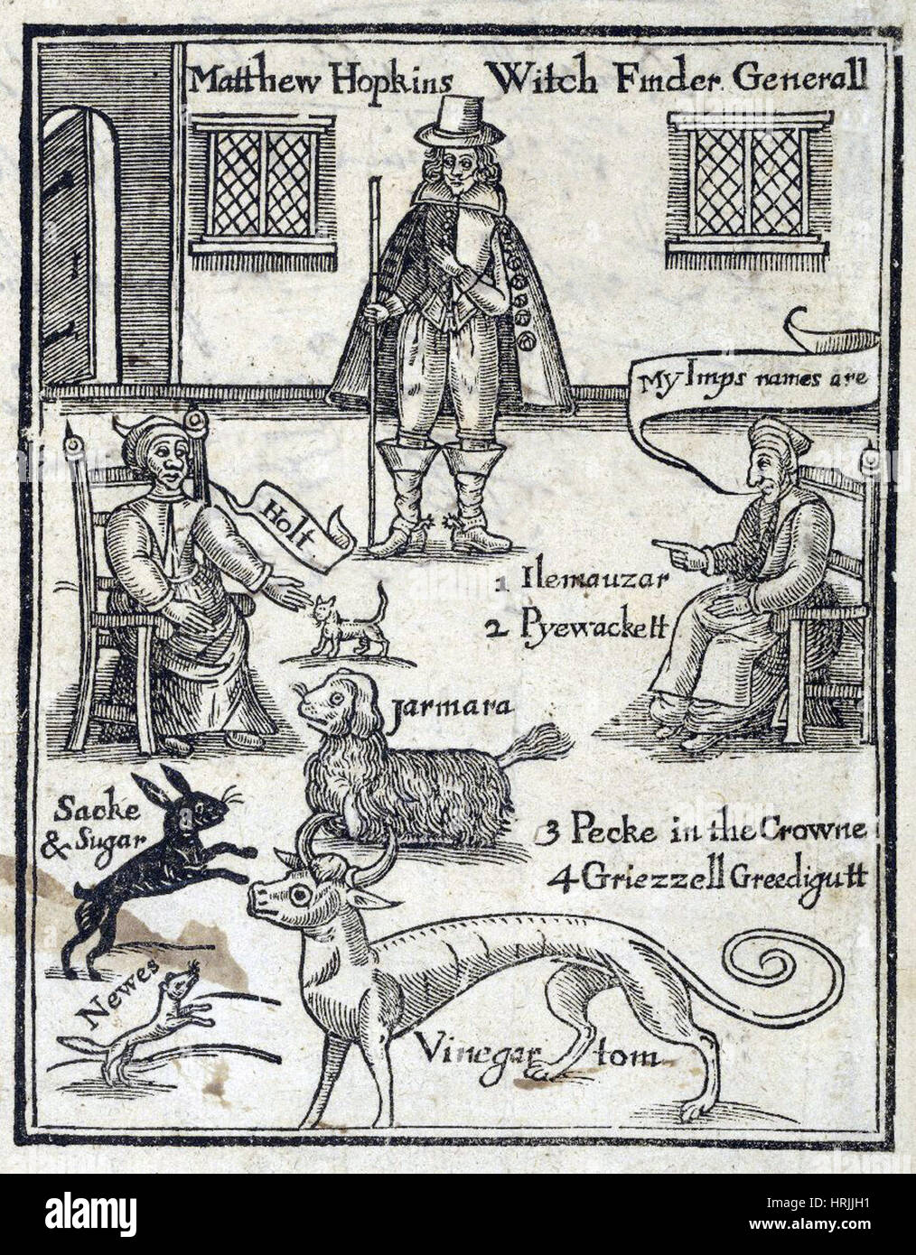 Découverte des sorcières, frontispice, 1647 Banque D'Images