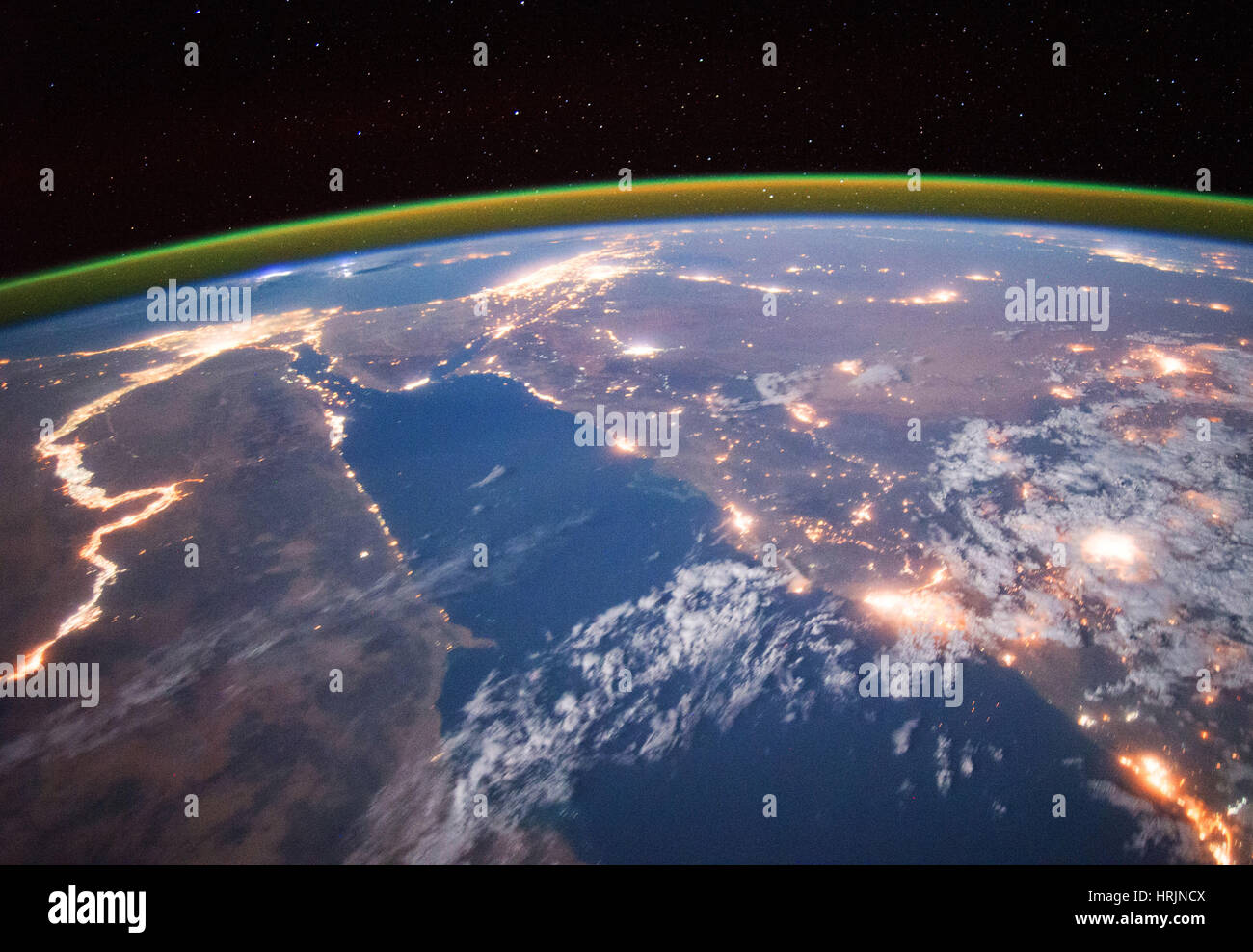 Nil la nuit de ISS Banque D'Images
