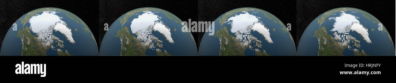 La glace de mer arctique : Minimum 1980, 1990, 2000, 2010 Banque D'Images