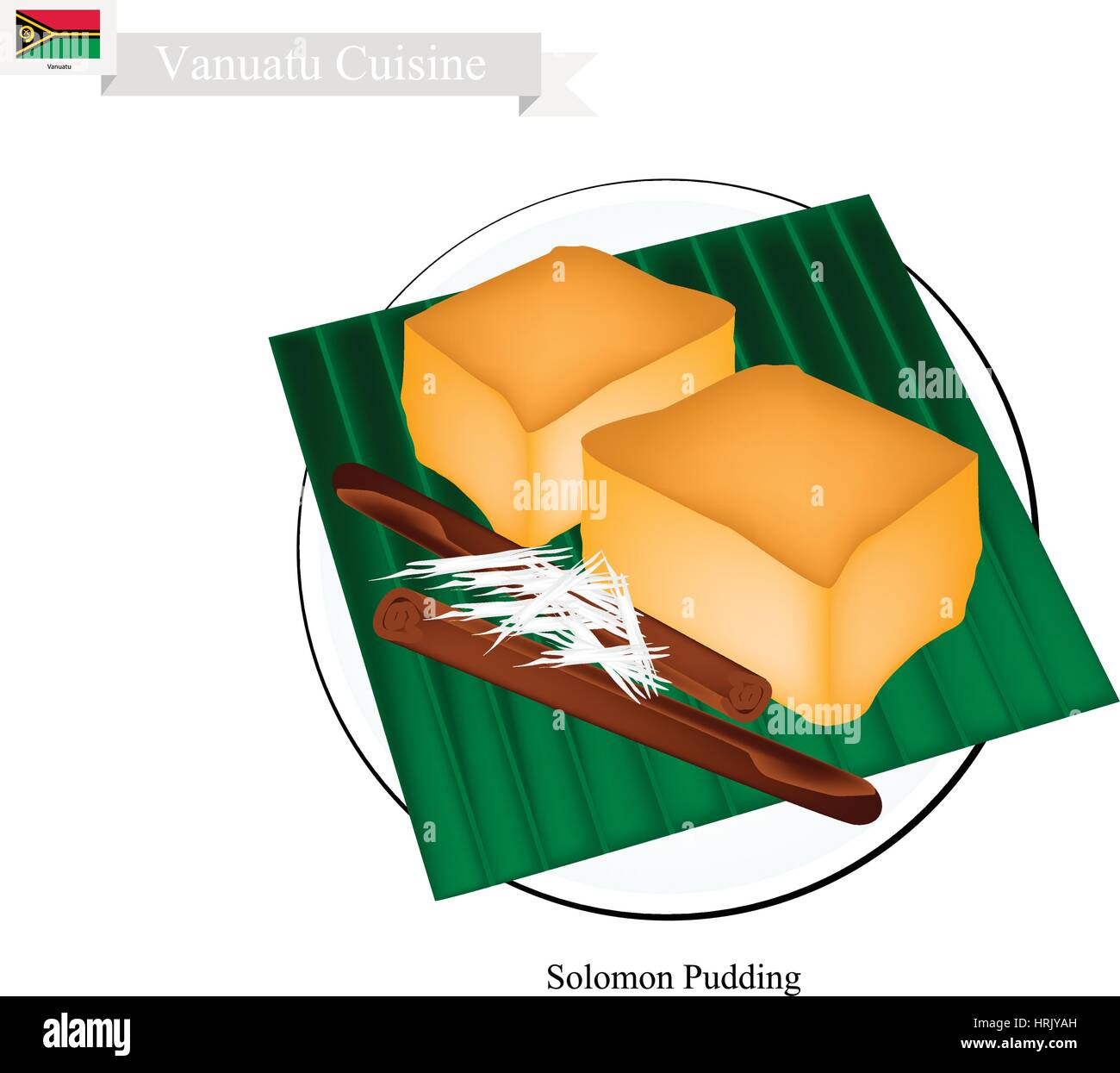 Cuisine traditionnelle, Vanuatu Solomon Pudding ou pudding à base de manioc manioc râpé, du sucre et de l'eau recouvert de noix de coco râpée. L'un des plus fa Illustration de Vecteur