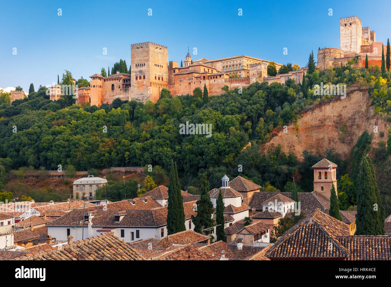 Au coucher du soleil de l'Alhambra à Grenade, Andalousie, Espagne Banque D'Images