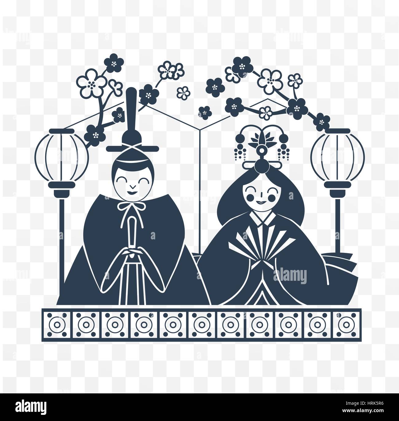 Icônes empereur japonais et l'impératrice dolls icône dans le style linéaire. Noir blanc illustration Illustration de Vecteur