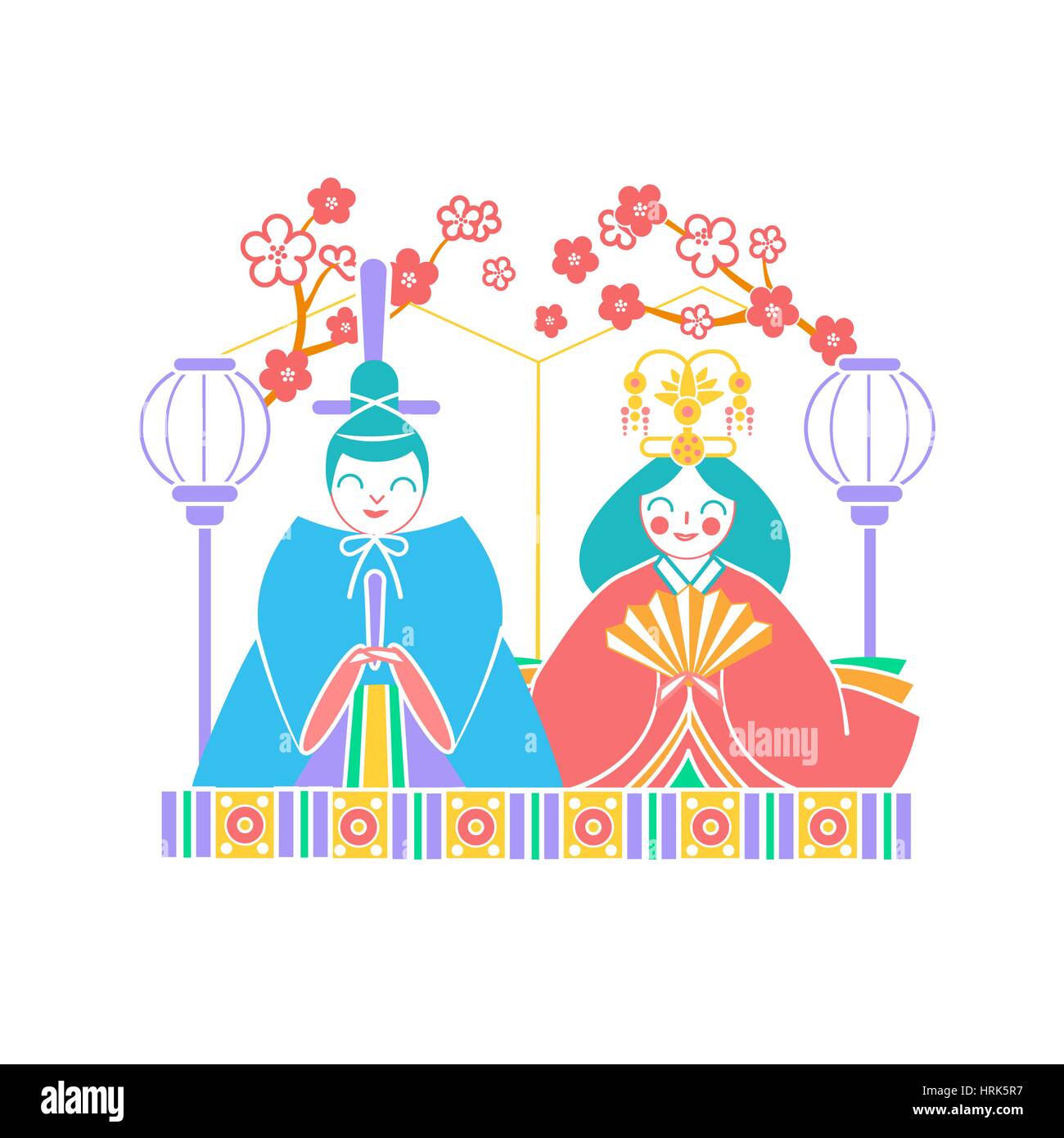 Icônes empereur japonais et l'impératrice dolls icône dans le style linéaire Illustration de Vecteur