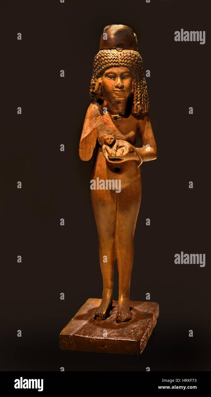 La figure d'une fille avec un chat et la figure d'une jeune femme Nouvel Empire xviiième Dynastie, 1380 av. J.-C. L'Égypte Banque D'Images