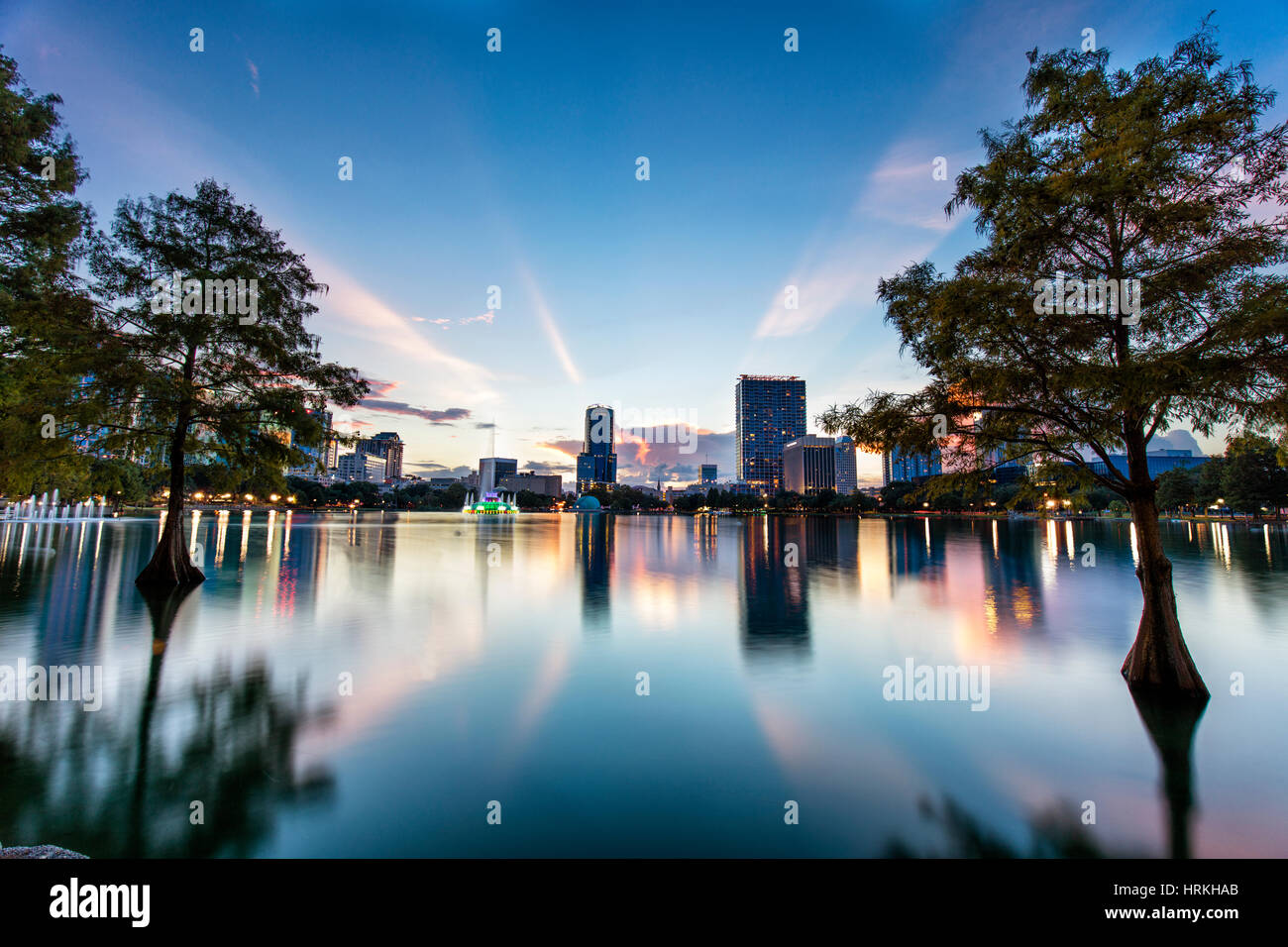 Lac Eola Orlando Floride Coucher du Soleil Banque D'Images