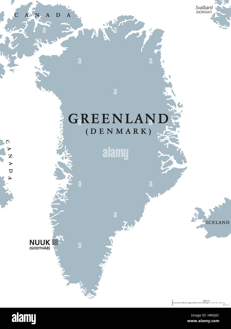Carte politique du Groenland capitale Nuuk et avec les pays voisins. Pays autonome et d'une partie du royaume de Danemark en Atlantique Nord. Banque D'Images