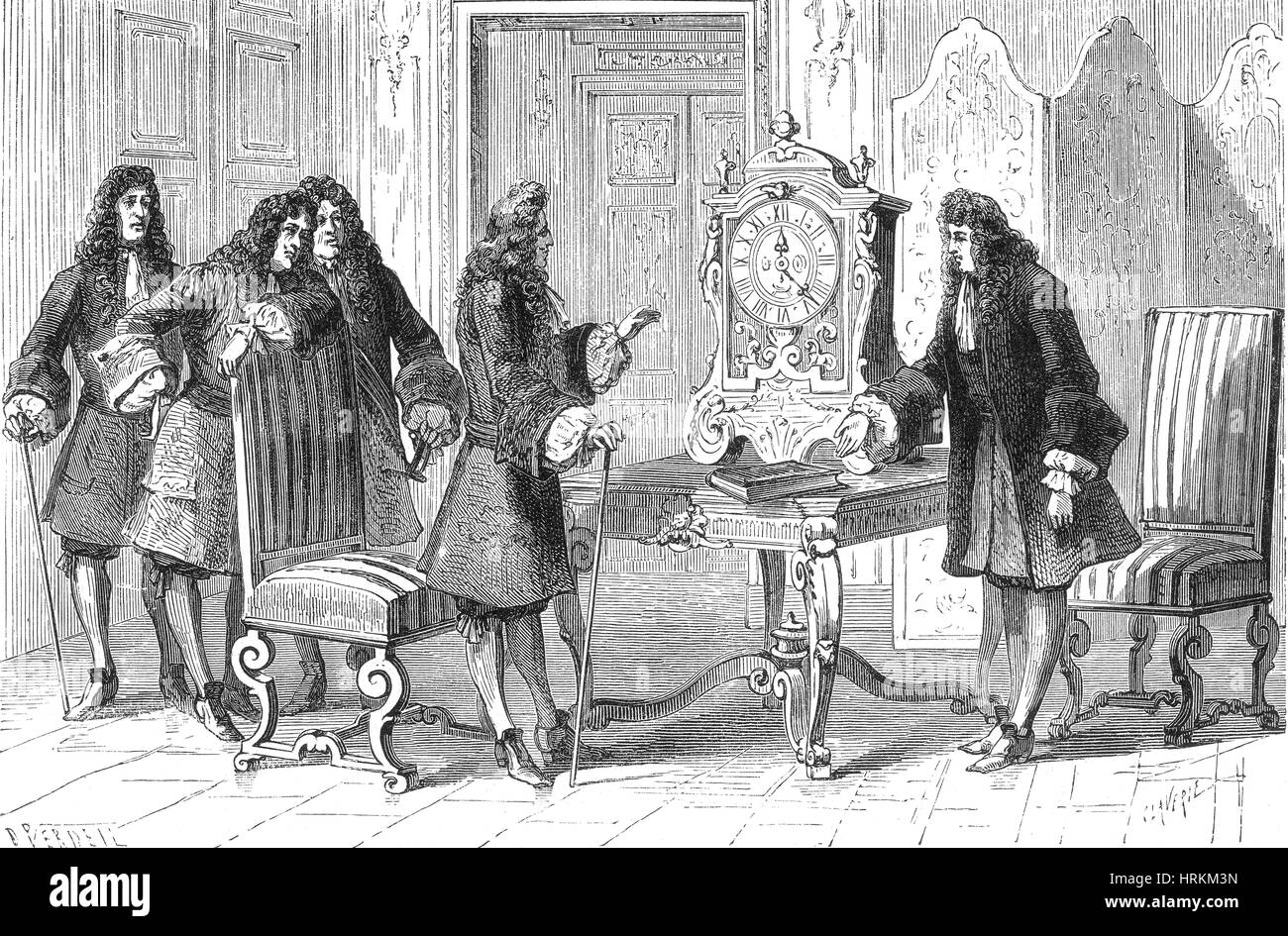 Christiaan Huygens présente à Louis XIV Banque D'Images