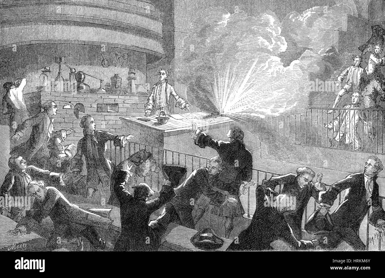 Au cours d'explosion, du 18ème siècle Conférence Rouelle Banque D'Images