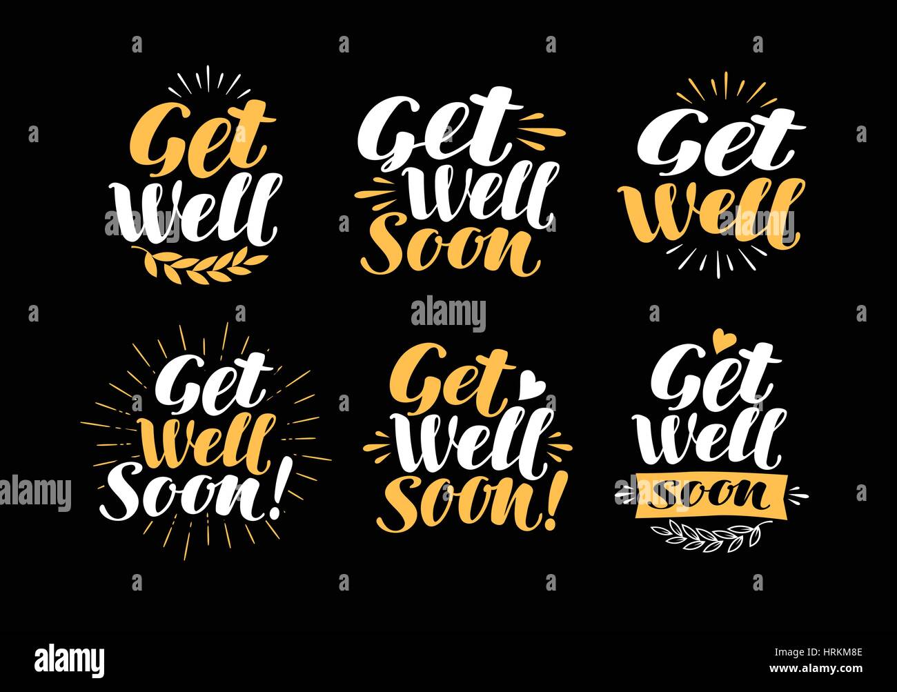 Get Well Soon, carte de vœux. Lettres manuscrites, calligraphie. Symbole de la santé. Vector illustration Illustration de Vecteur