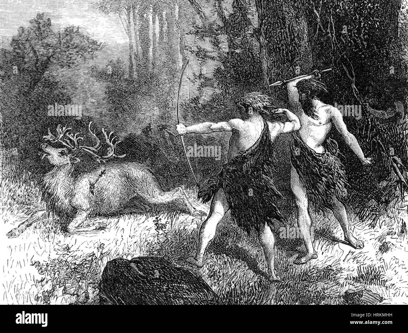 L Homme Prehistorique Les Chasseurs De L Age De Pierre Photo Stock Alamy