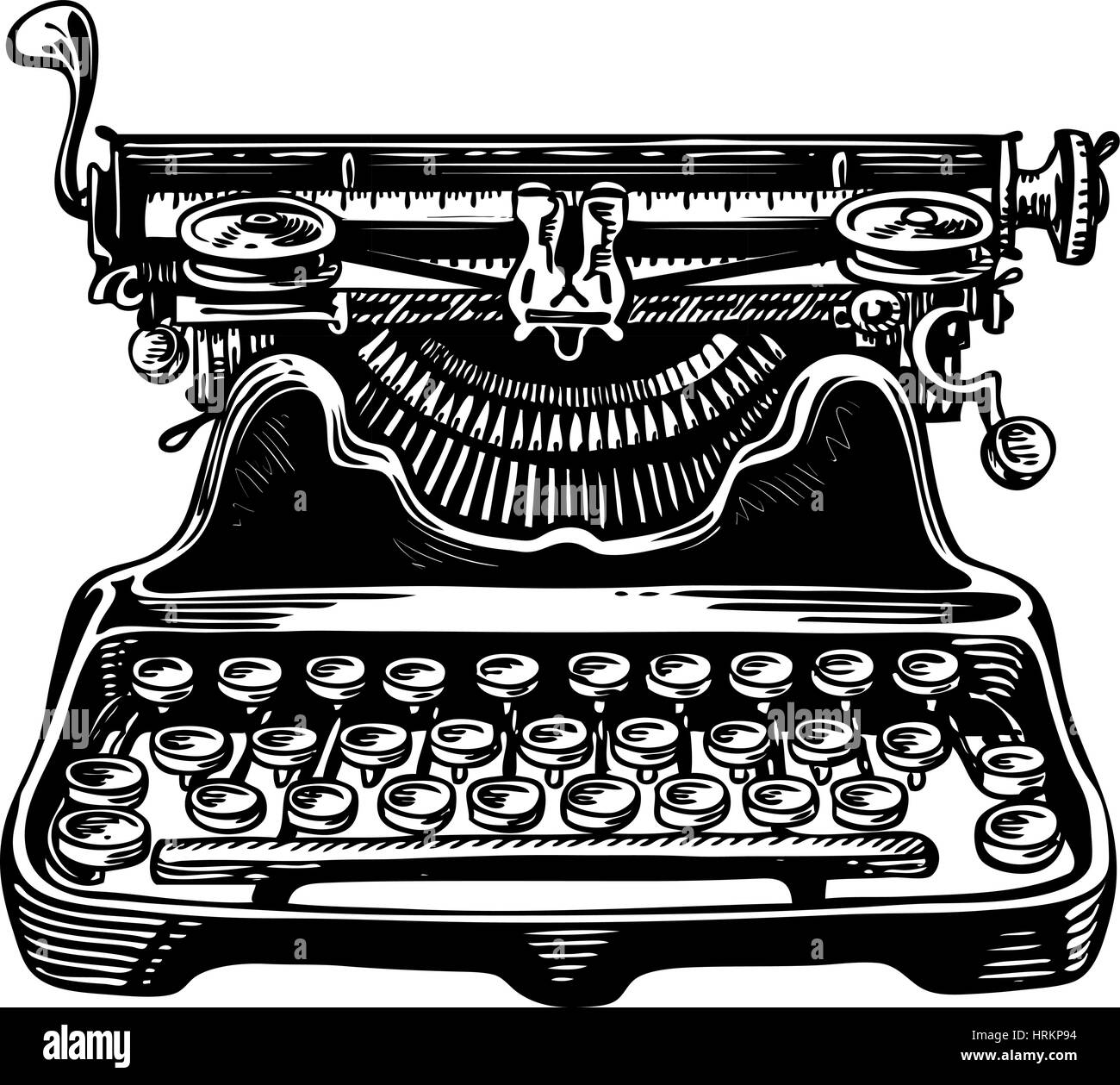 À la main vintage typewriter, machine à écrire. Symbole d'édition, le journalisme. Vector illustration croquis Illustration de Vecteur