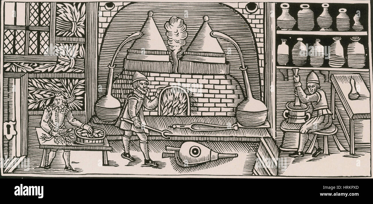 La distillation, Moyen-Âge Banque D'Images