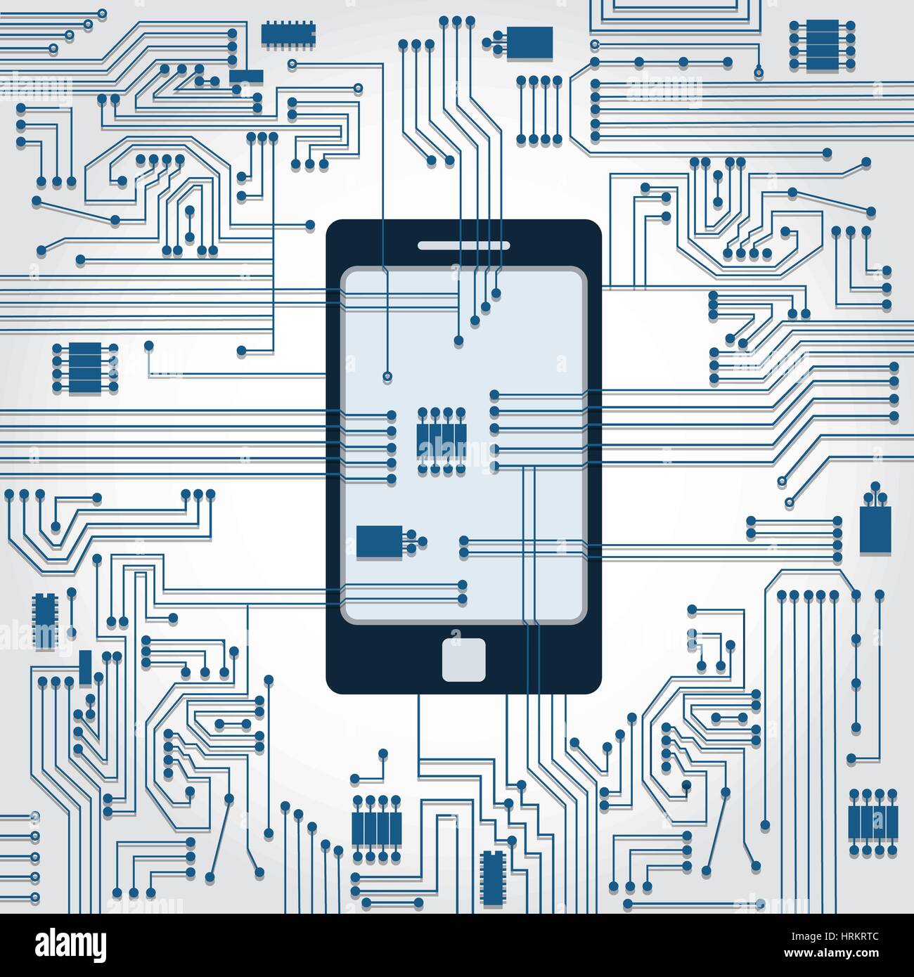 Le circuit électronique de la connexion à la base de l'écran du téléphone cellulaire. Illustration de Vecteur