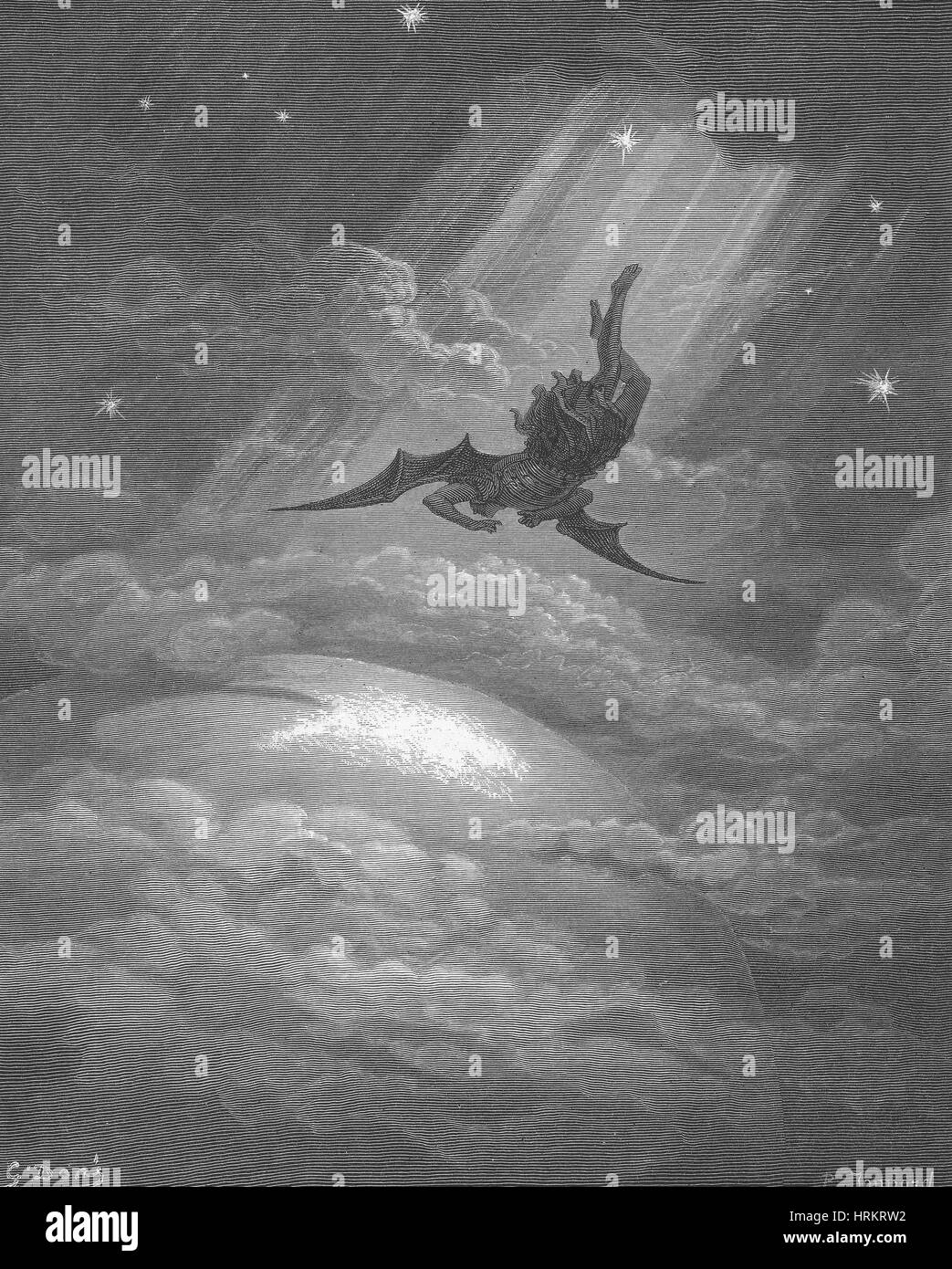 Vol de la Terre, Satan par Dore Banque D'Images