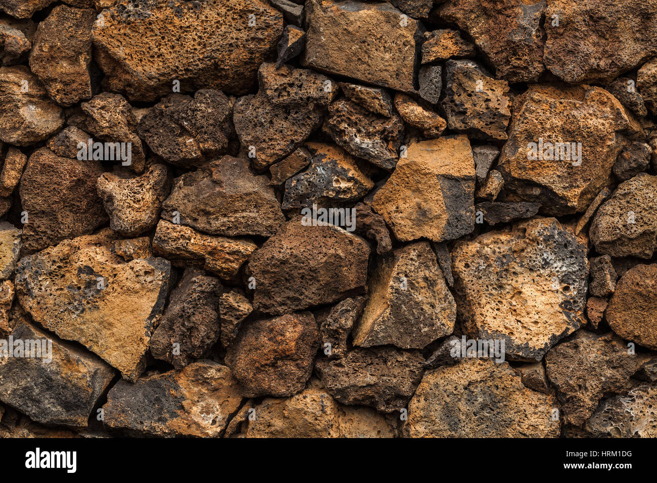 Image du mur de pierres de lave volcanique. Lanzarote, îles Canaries, Espagne. Banque D'Images