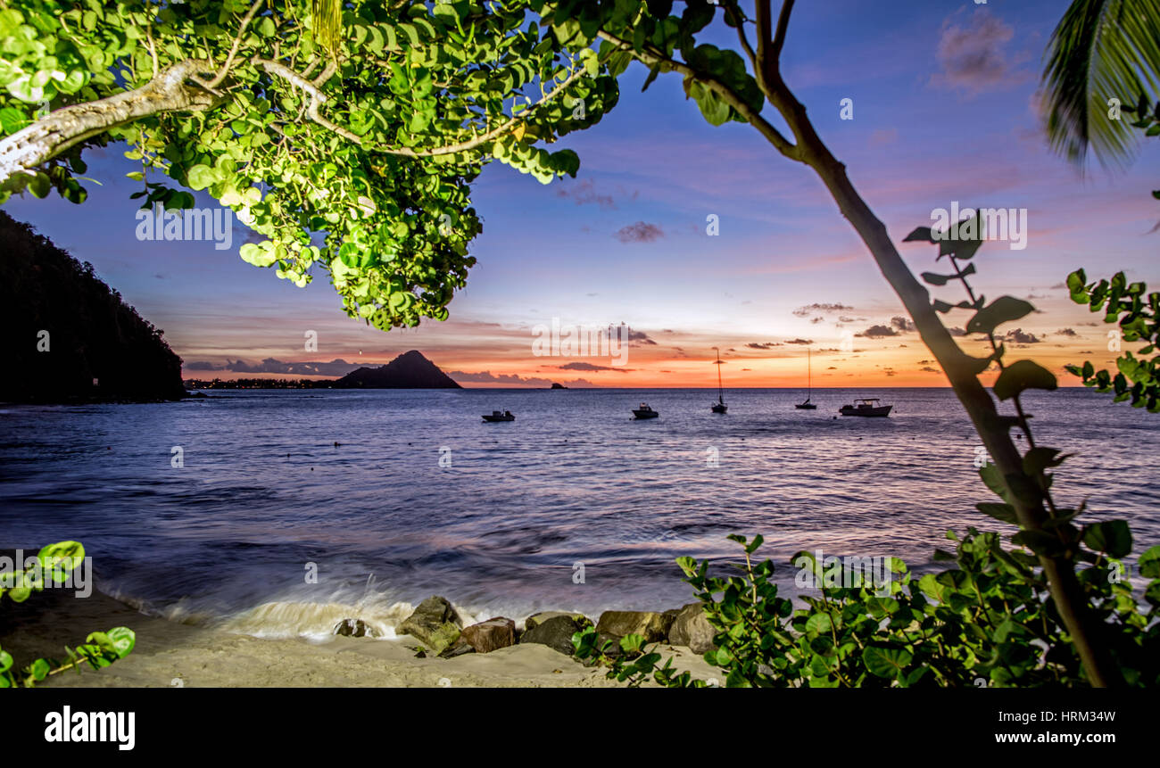 Coucher du soleil des Caraïbes Caraïbes Sainte-Lucie Banque D'Images