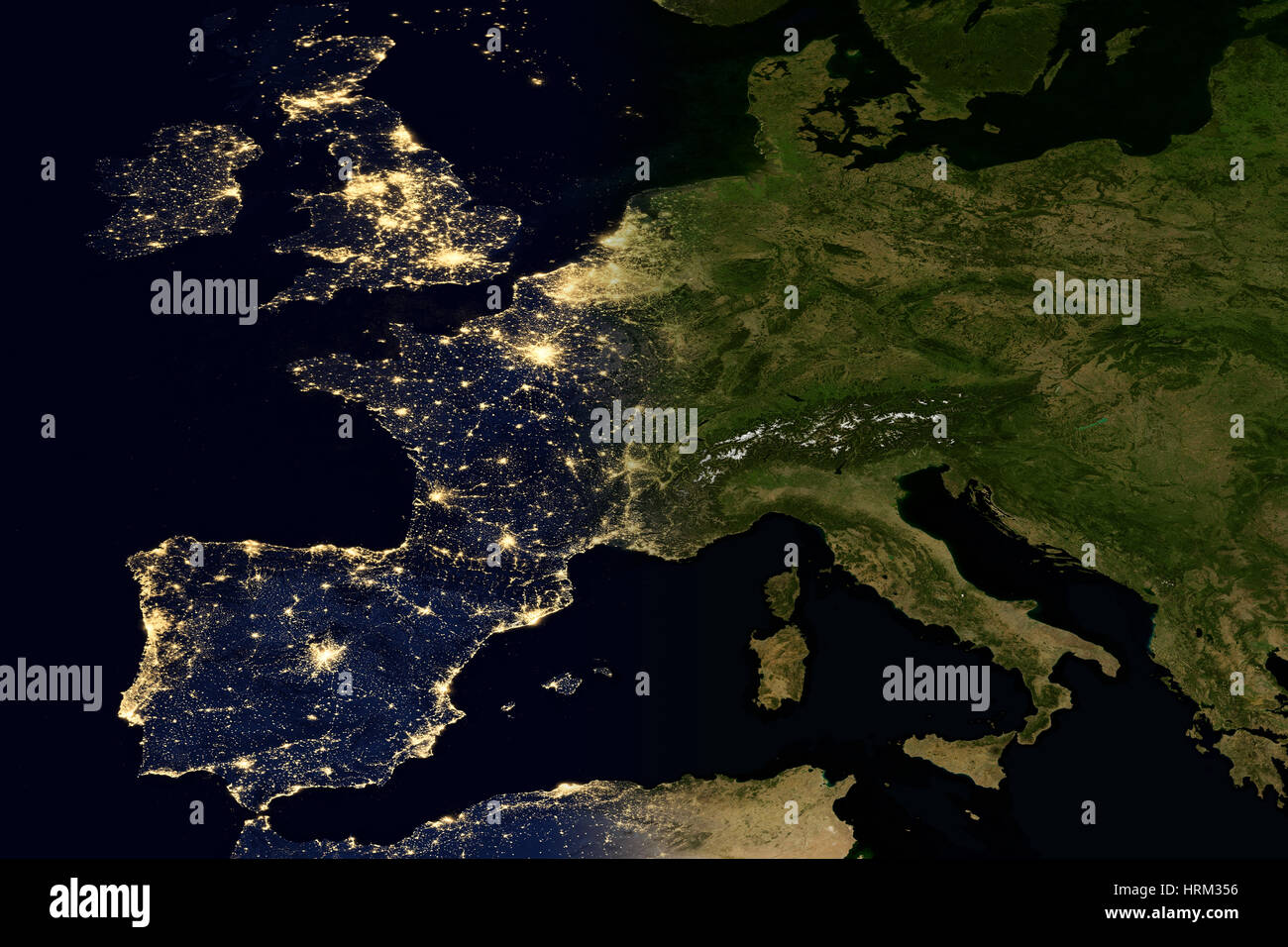 Les lumières de la ville sur la carte du monde. L'Europe. Éléments de cette image sont meublées par la NASA Banque D'Images