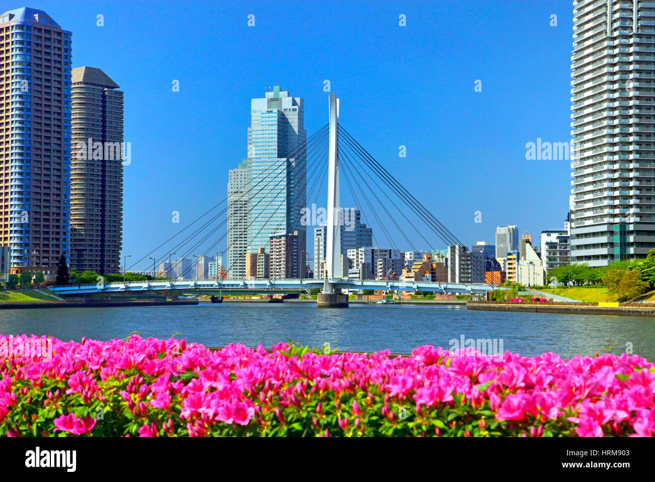 River City 21 vue depuis la rivière Sumida Tokyo Japon Banque D'Images
