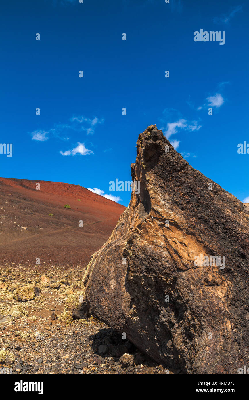 La pierre volcanique près de volcano Montana Colorada. Lanzarote, îles Canaries, Espagne. Banque D'Images