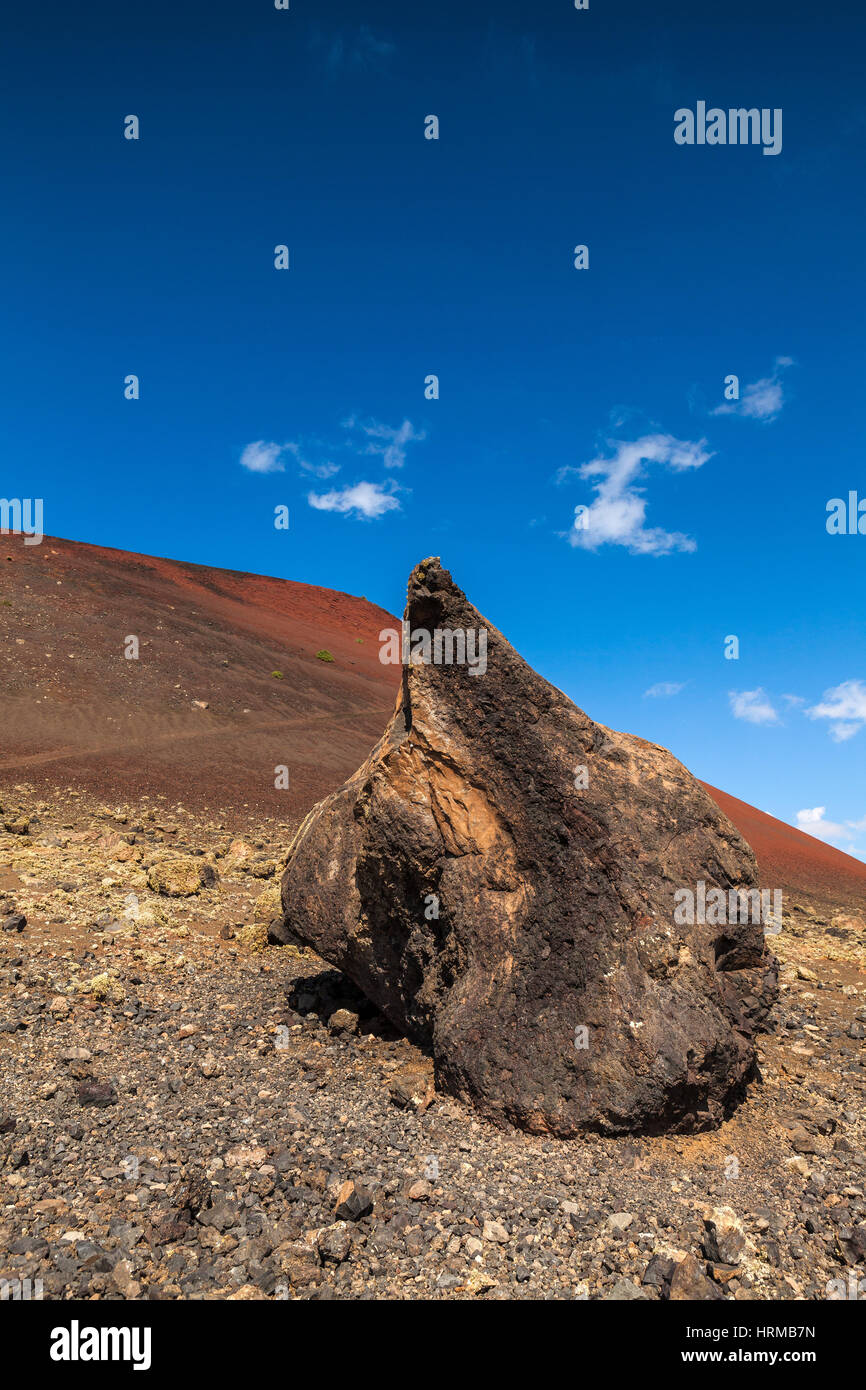 La pierre volcanique près de volcano Montana Colorada. Lanzarote, îles Canaries, Espagne. Banque D'Images
