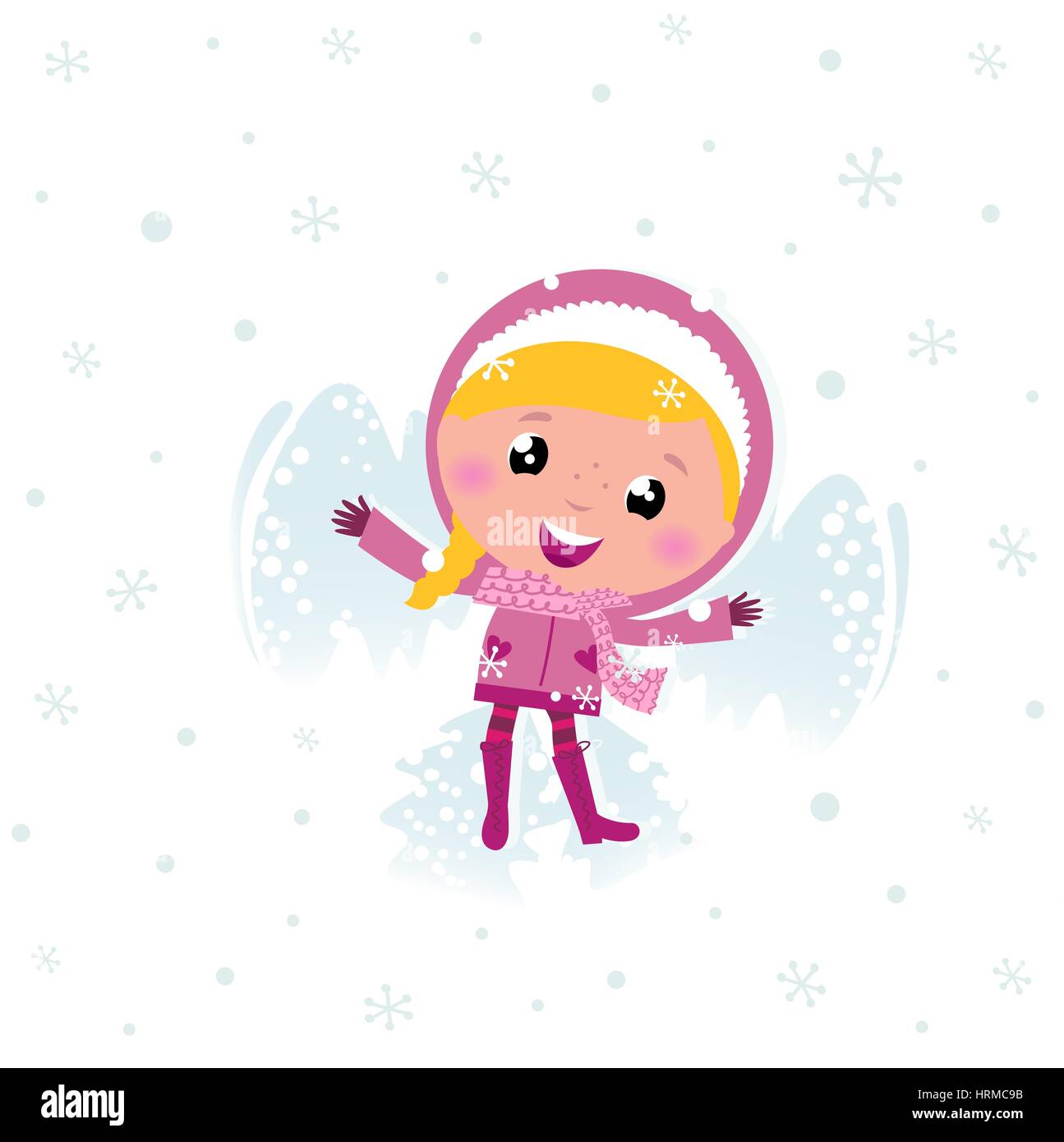 11383449 - hiver mignon enfant esquimau faire ange dans la neige. vector illustration cartoon Banque D'Images