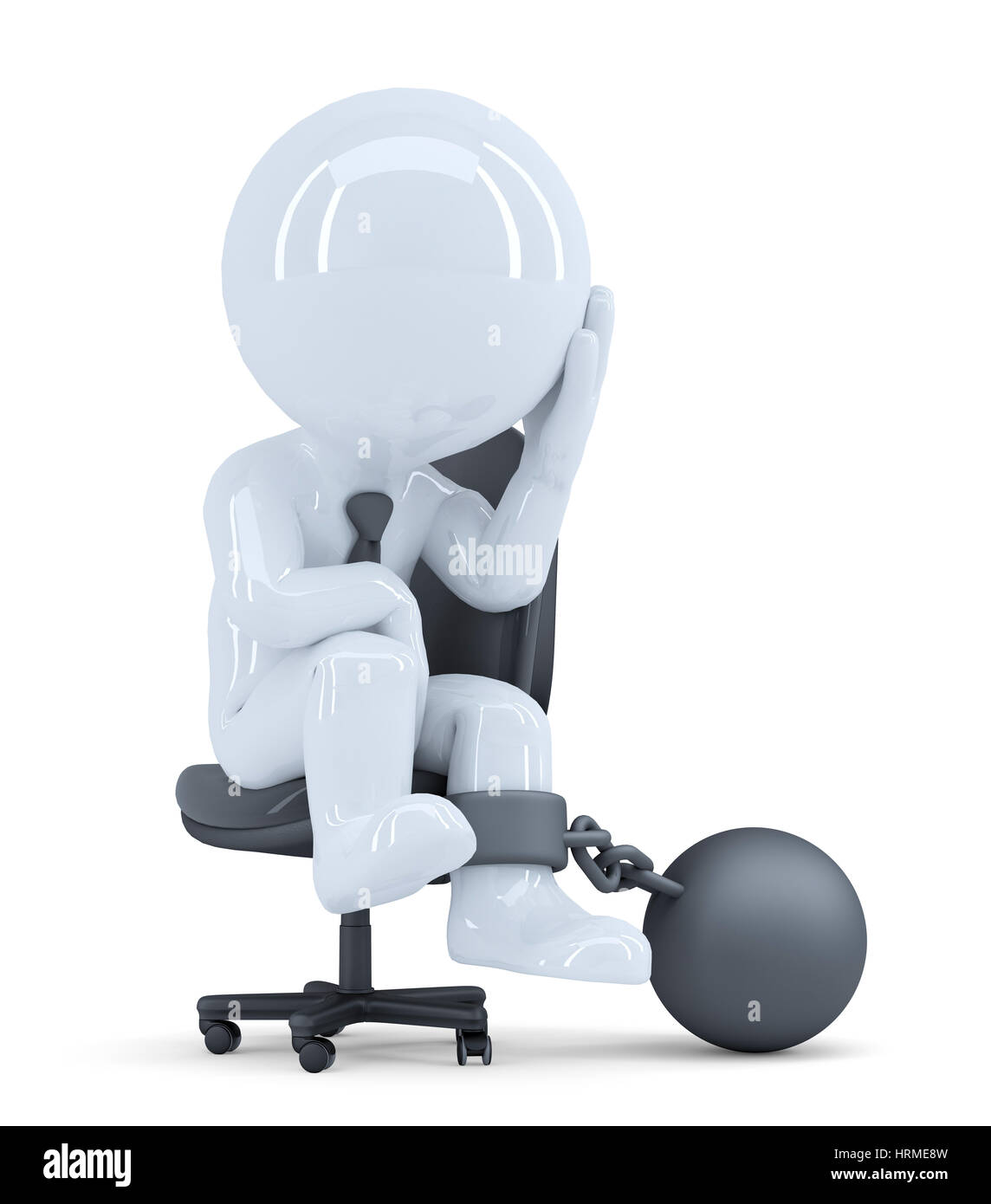 Triste affaire homme enchaîné à son fauteuil. Concept d'entreprise. Isolées. Contient clipping path Banque D'Images