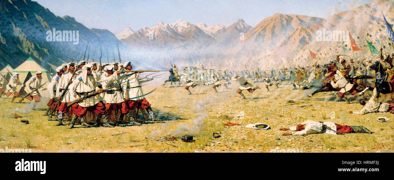 Ils s'attaquent pas au courant par Vassili Verechtchaguine. Guerre dans le Caucase russe 1870 Banque D'Images