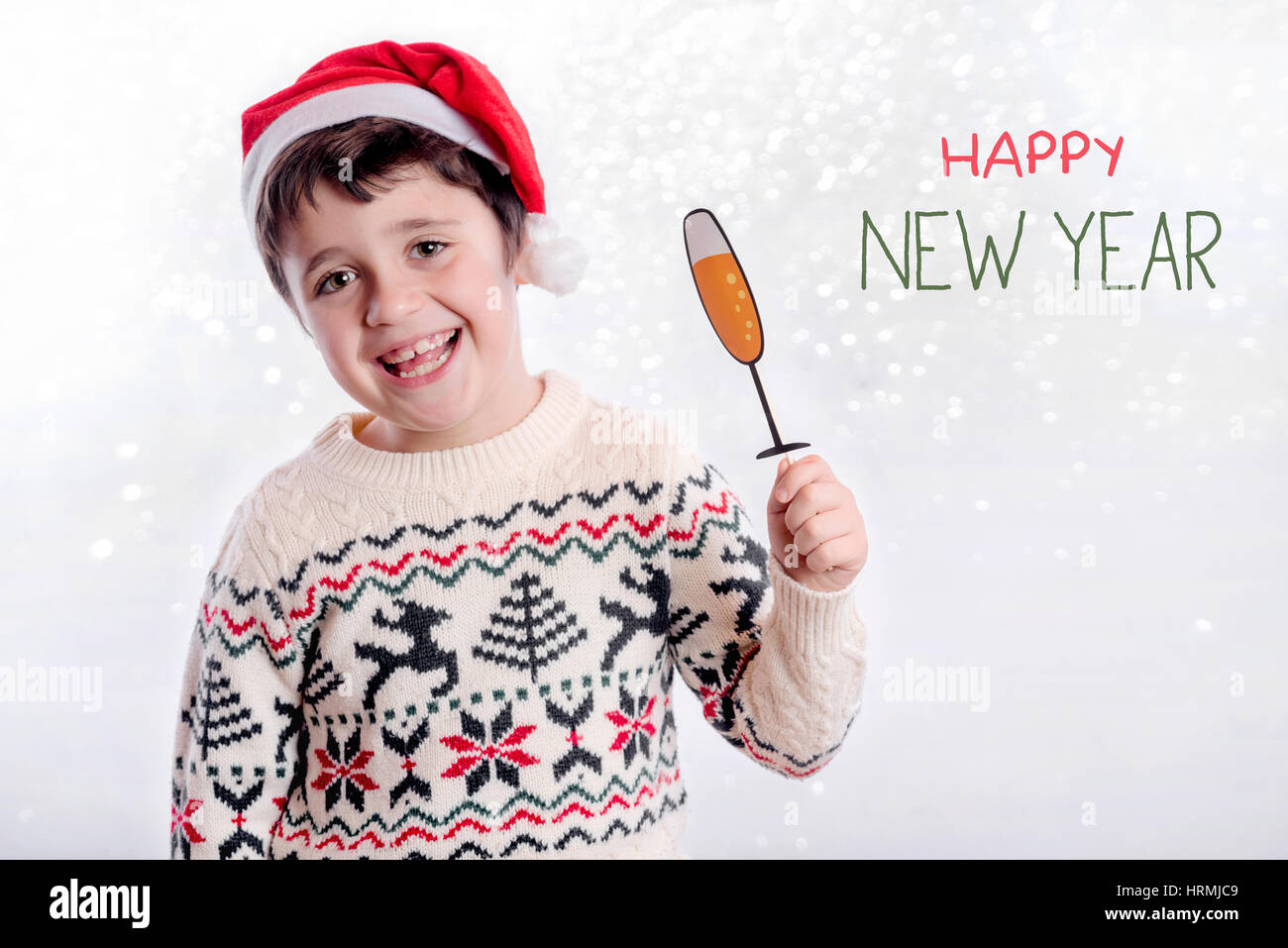 Bonne Année. Boy celebrating New Year's Eve Banque D'Images