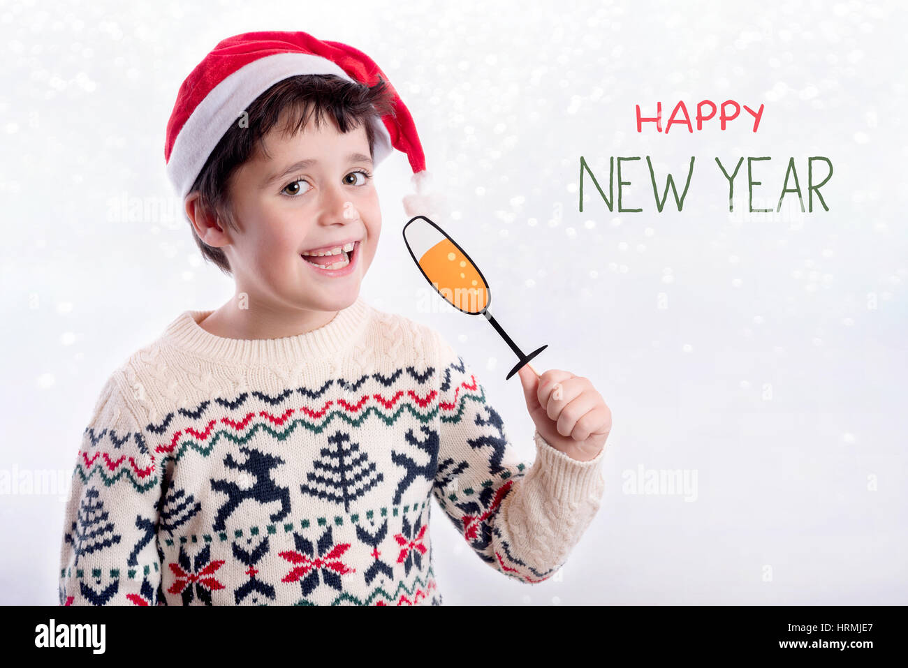 Bonne Année. Boy celebrating New Year's Eve Banque D'Images