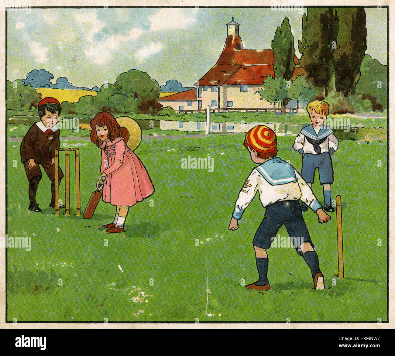 Meubles anciens c1890 French Children's book illustration, notre équipe de cricket. Banque D'Images