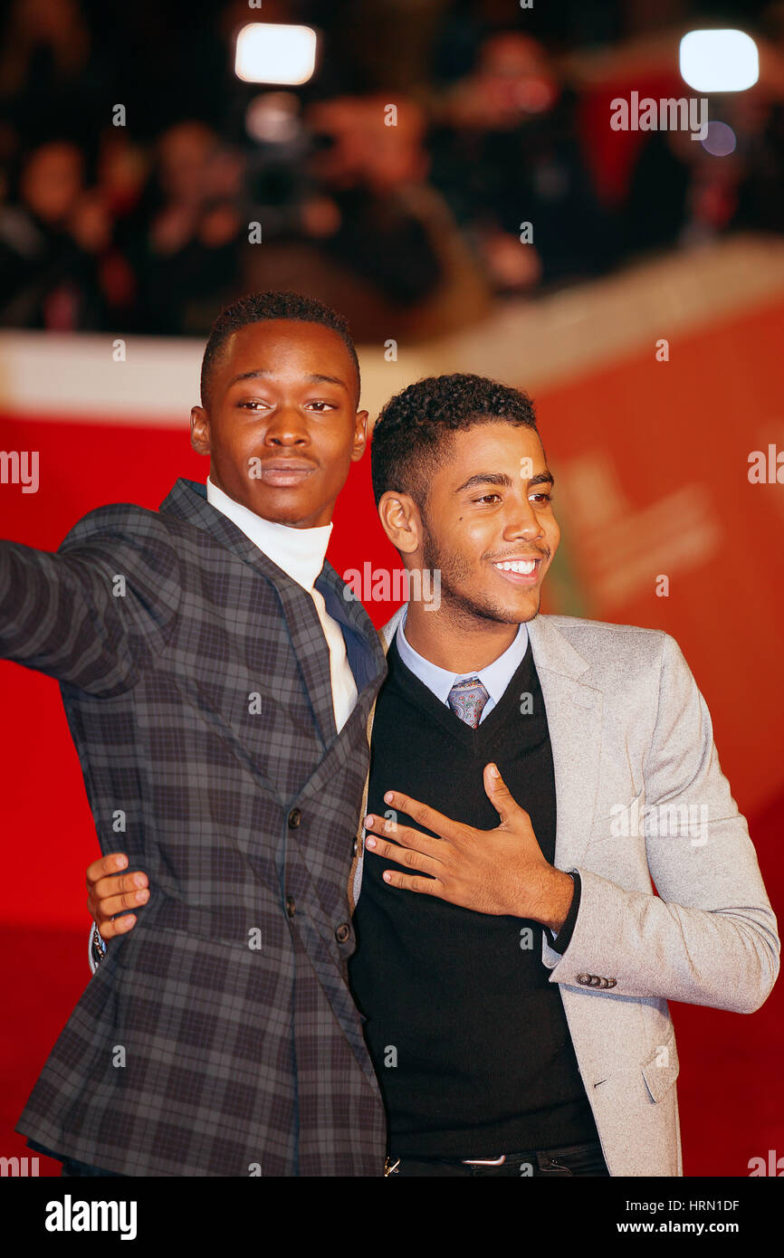 Rome, Italie - le 13 octobre 2016. Tapis rouge du film 'Moonlight' avec Jharrel acteur Jerome (R) et Ashton Sanders. Banque D'Images